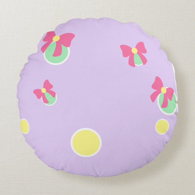 soft pastel polka dots and bows round cushion (Front)