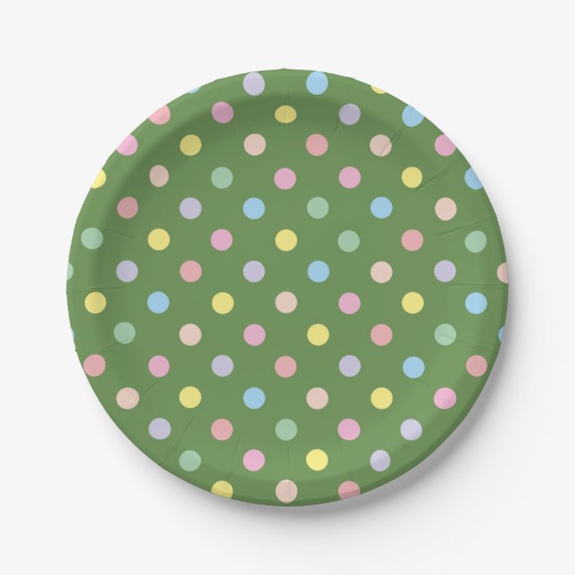 Soft Pastel Polka Dots Green Paper Plate (Front)