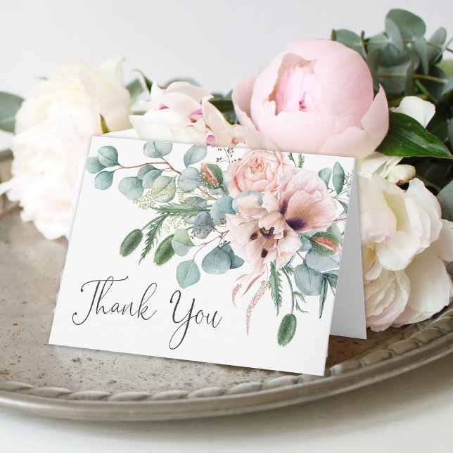 Soft Pastel Poppies and Eucalyptus Thank You Card (Creator Uploaded)