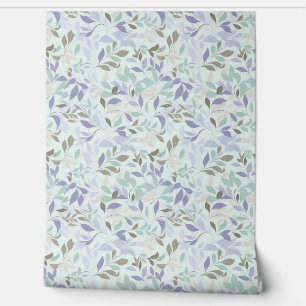 Soft pastel purple and sage green leaves chic wallpaper