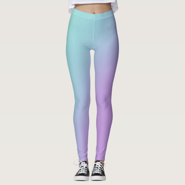 Soft Pastel Purple Aqua Gradient Leggings (Front)