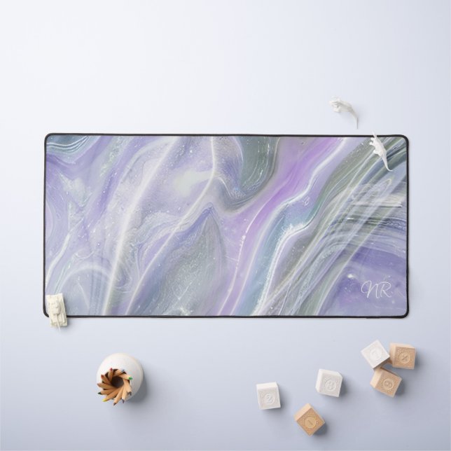   Soft Pastel Purple Grey Marble Add Name Monogram Desk Mat (Kids Table)