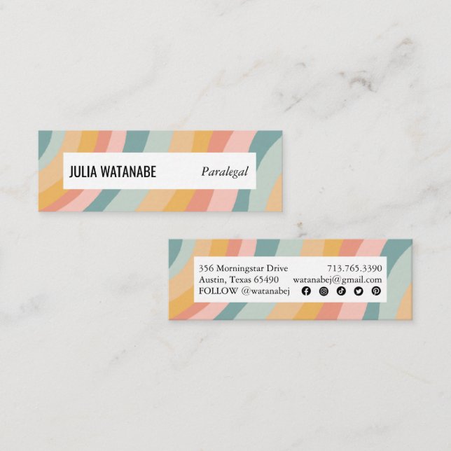 Soft Pastel Rainbow Handmade Stripes Social Icons  Mini Business Card (Front/Back)