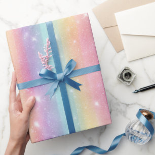 Soft Pastel Rainbow Holographic Glitter Pattern Wrapping Paper