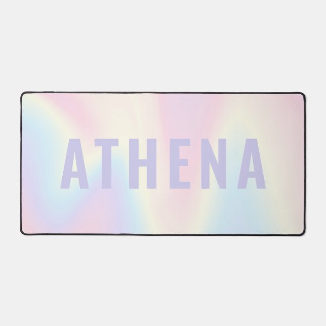 Soft pastel rainbow name trendy modern minimal desk mat (Front)