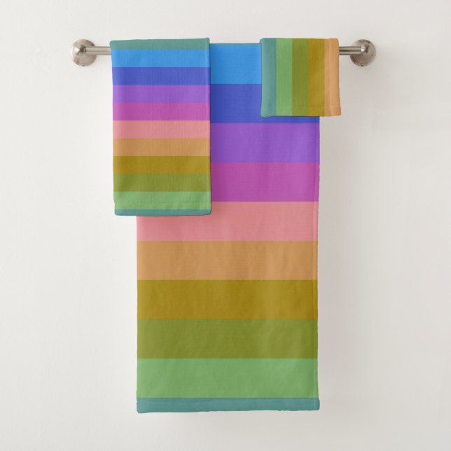 Soft Pastel Rainbow Vertical Stripes Bath Towel Set (Insitu)