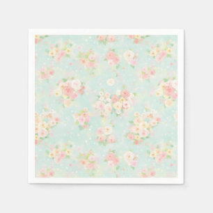 Soft Pastel Rose Pattern on Aqua Background Napkin