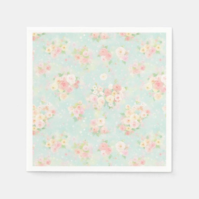 Soft Pastel Rose Pattern on Aqua Background Napkin (Front)