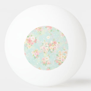 Soft Pastel Rose Pattern on Aqua Background Ping Pong Ball