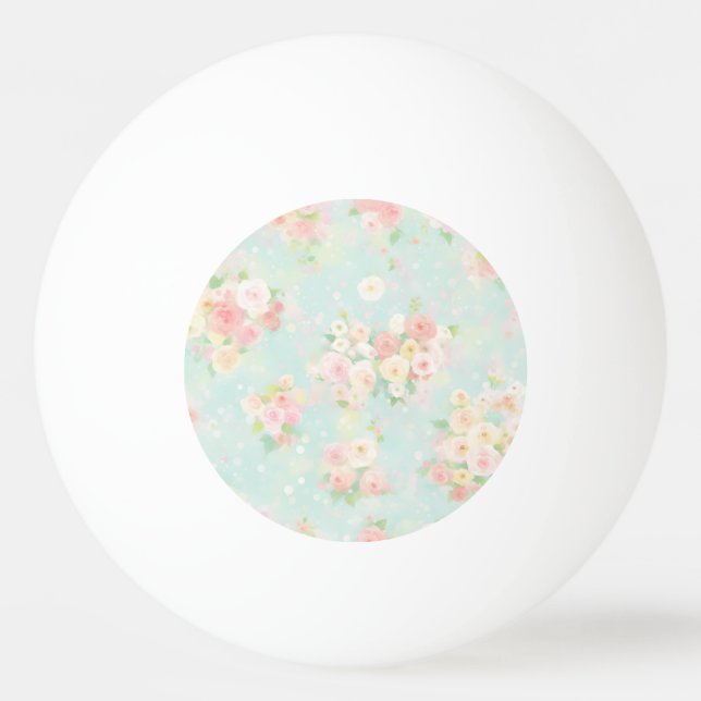 Soft Pastel Rose Pattern on Aqua Background Ping Pong Ball (Front)