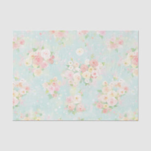 Soft Pastel Rose Pattern on Aqua Background Tissue Paper