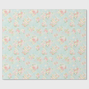 Soft Pastel Rose Pattern on Aqua Background Wrapping Paper