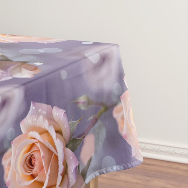 Soft Pastel Roses In Shades Of Peach And Pale Pink Tablecloth (In Situ)