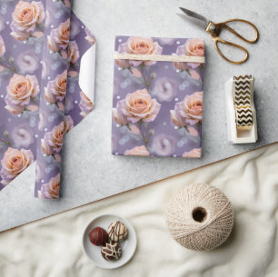 Soft Pastel Roses In Shades Of Peach And Pale Pink Wrapping Paper