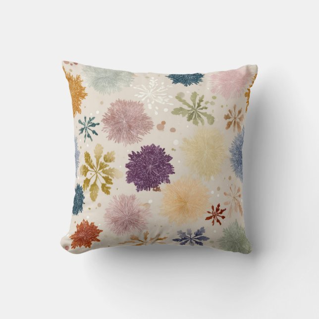 Soft Pastel Snowflake Floral Throw Pillow – Warm B (Front)