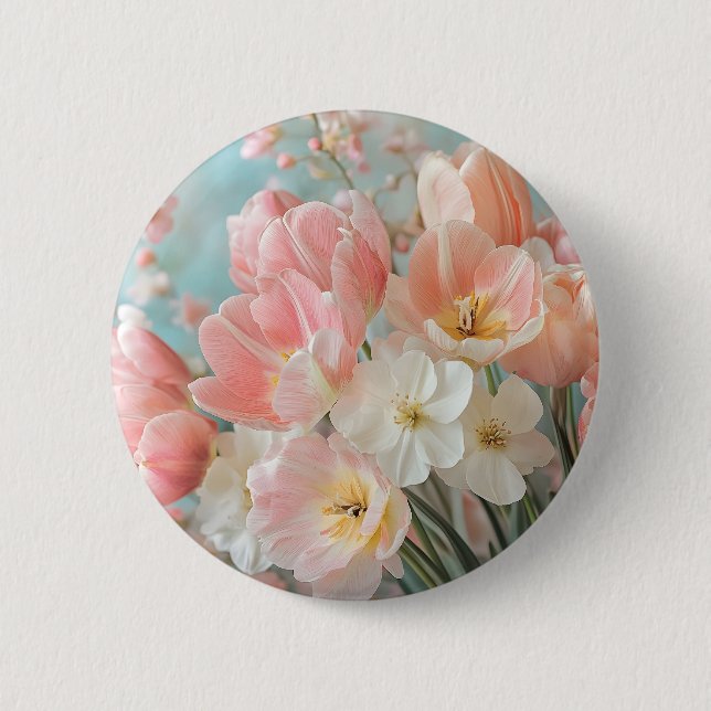 Soft Pastel Spring Flowers Design Delicate Florals 6 Cm Round Badge (Front)
