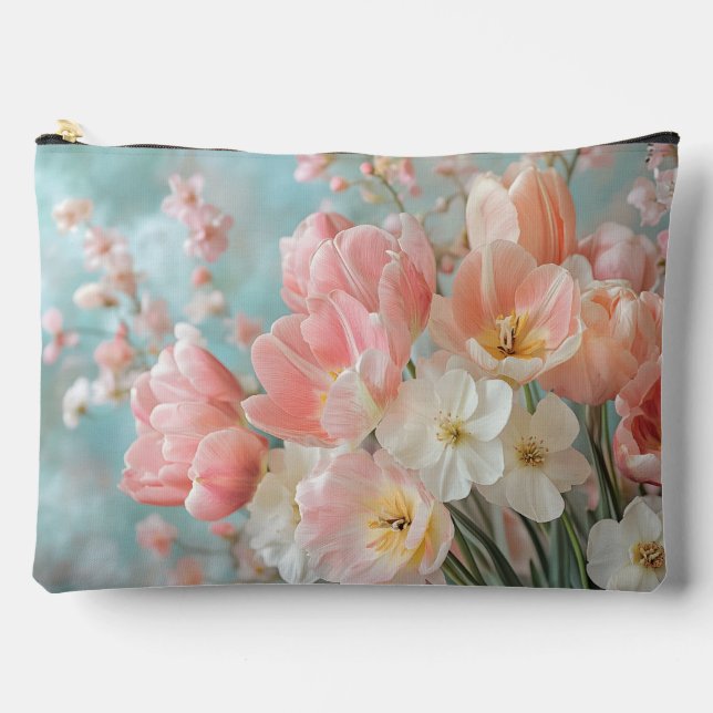 Soft Pastel Spring Flowers Design Delicate Florals Accessory Pouch (Front)