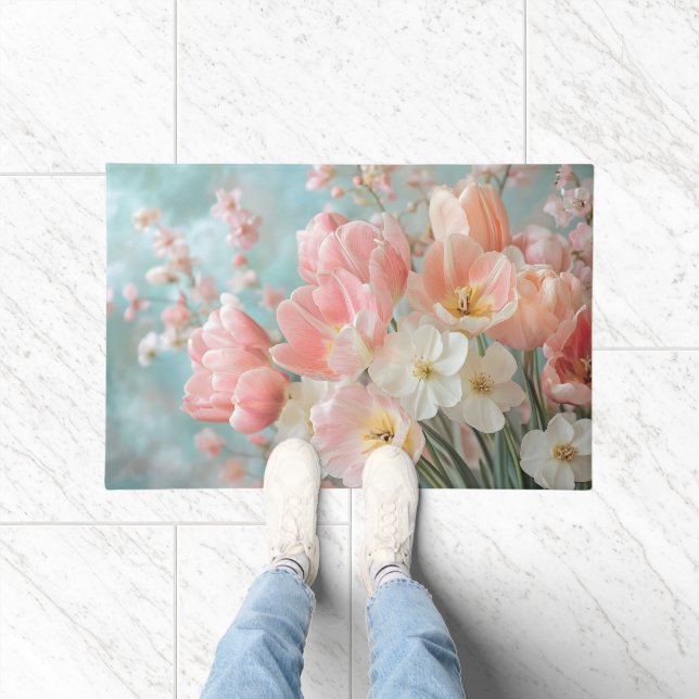Soft Pastel Spring Flowers Design Delicate Florals Doormat (Indoor)