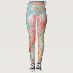 Soft Pastel Spring Flowers Design Delicate Florals Leggings