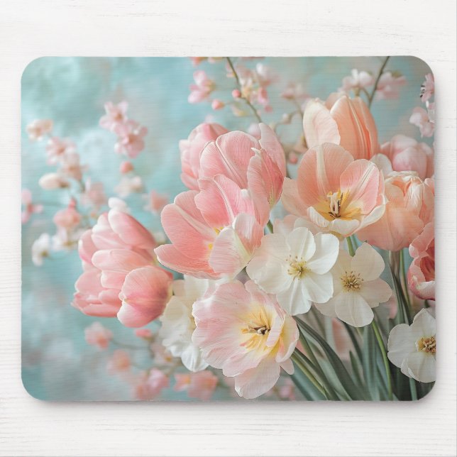 Soft Pastel Spring Flowers Design Delicate Florals Mouse Pad (Front)