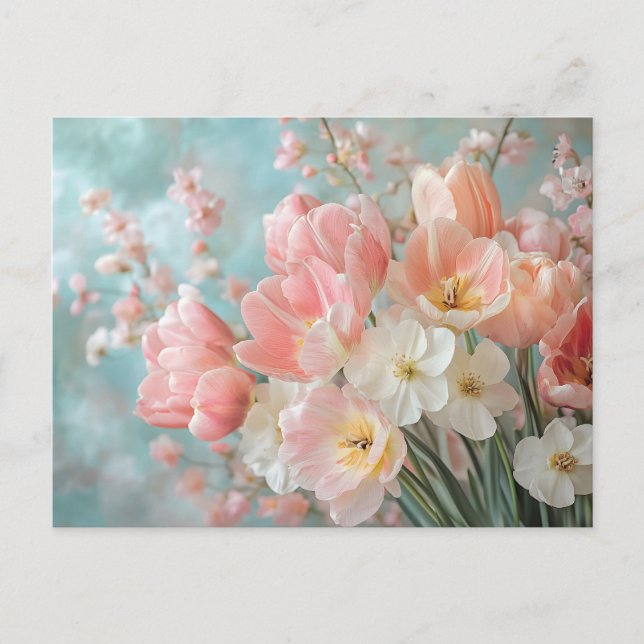 Soft Pastel Spring Flowers Design Delicate Florals Postcard (Front)