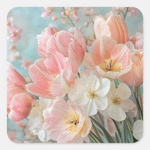 Soft Pastel Spring Flowers Design Delicate Florals Square Sticker