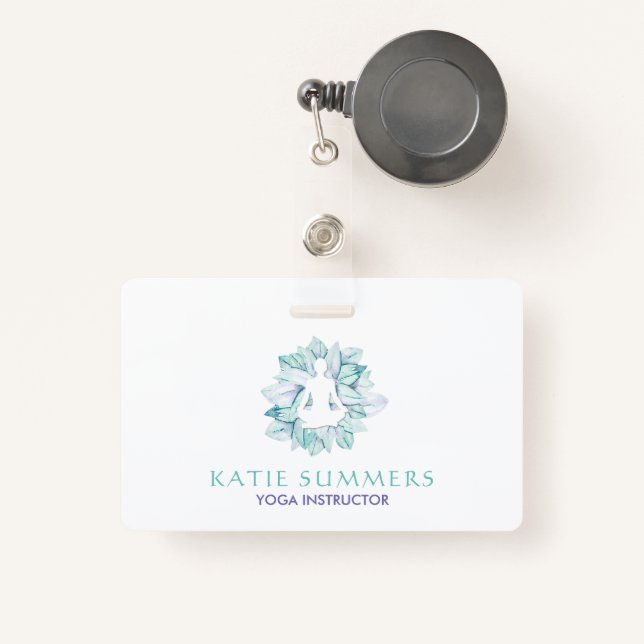 Soft Pastel Succulant Yogie Silhouette Name Badge ID Badge (Front with Retractable)