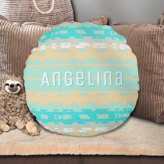 Soft Pastel Turquoise Beige Modern Heaven Namesake Round Cushion