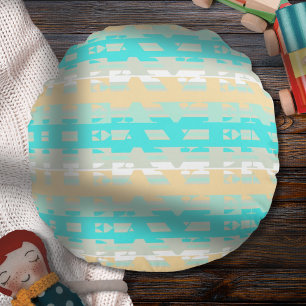 Soft Pastel Turquoise Beige Modern Heaven Pattern Round Cushion