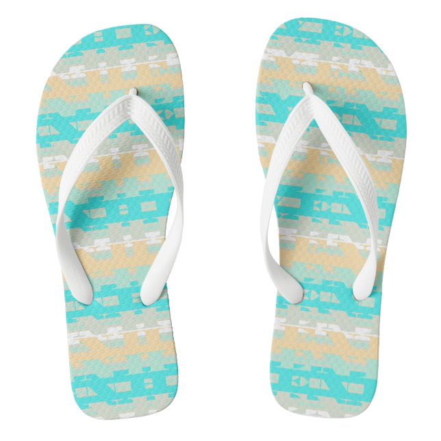 Soft Pastel Turquoise Beige Modern Heaven Pattern Thongs (Footbed)