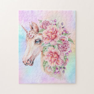 Soft Pastel Unicorn with Roses Jigsaw Puzzle
