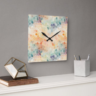 Soft Pastel Watercolor Abstract Square Wall Clock