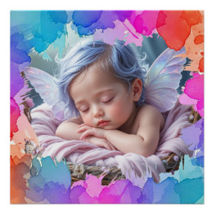 Soft Pastel Watercolor Baby Sleeping Photo Poster