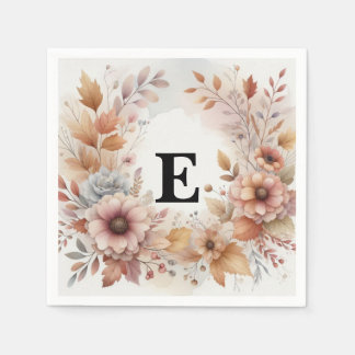 Soft Pastel Watercolor Fall Leaves Floral Frame Napkin