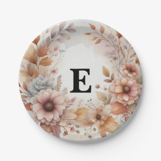 Soft Pastel Watercolor Fall Leaves Floral Frame Paper Plate