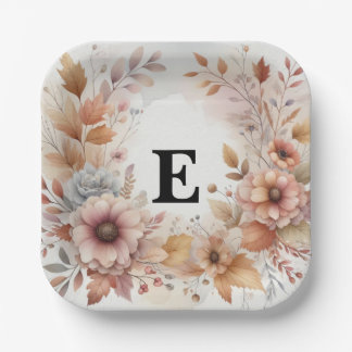 Soft Pastel Watercolor Fall Leaves Floral Frame Paper Plate