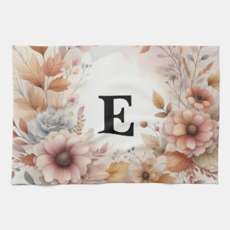 Soft Pastel Watercolor Fall Leaves Floral Frame Tea Towel