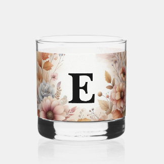 Soft Pastel Watercolor Fall Leaves Floral Frame Whiskey Glass