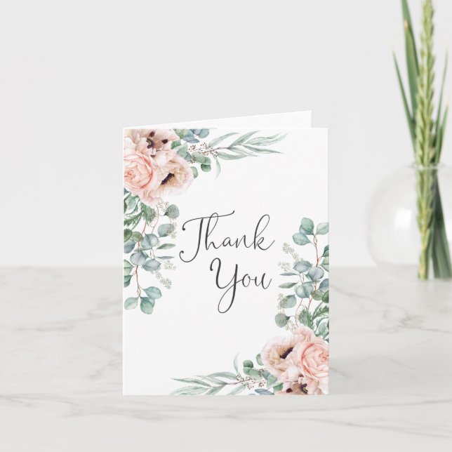 Soft Pastel Watercolor Floral Thank You Card (Front)