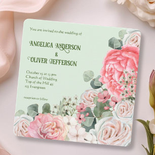 Soft Pastel Watercolor Floral Wedding Square Invitation
