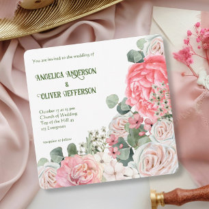 Soft Pastel Watercolor Floral Wedding Square Invitation