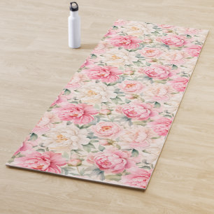 Soft Pastel Watercolor Peony Blossoms Yoga Mat