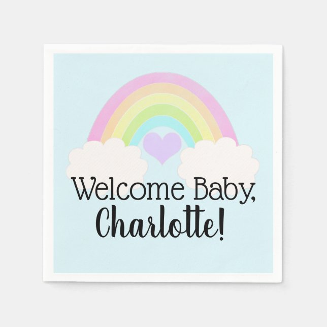 Soft Pastel Watercolor Rainbow Welcome Baby Napkin (Front)