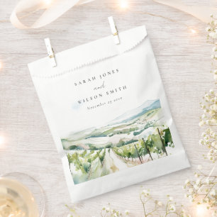 Soft Pastel Watercolor Vineyard Landscape Wedding Favour Bag