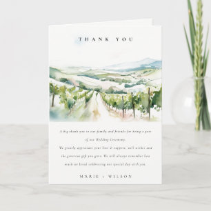 Soft Pastel Watercolor Vineyard Landscape Wedding Thank You Card