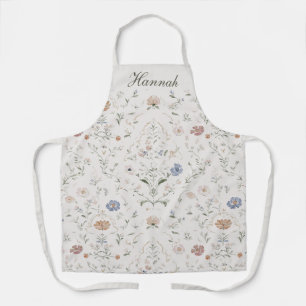 Soft Pastel Watercolor Wildflower Custom Name Apron