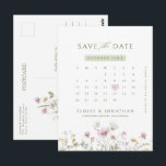 Soft Pastel Wildflower Calendar  Save the Date Postcard<br><div class="desc">Elegant  Calendar save the date postcard featuring a beautiful watercolor wildflower frame in soft pastels. Perfect for a romantic,  nature-inspired celebration or garden-themed wedding. For customisation or additional products featuring this design,  please feel free to contact me.</div>