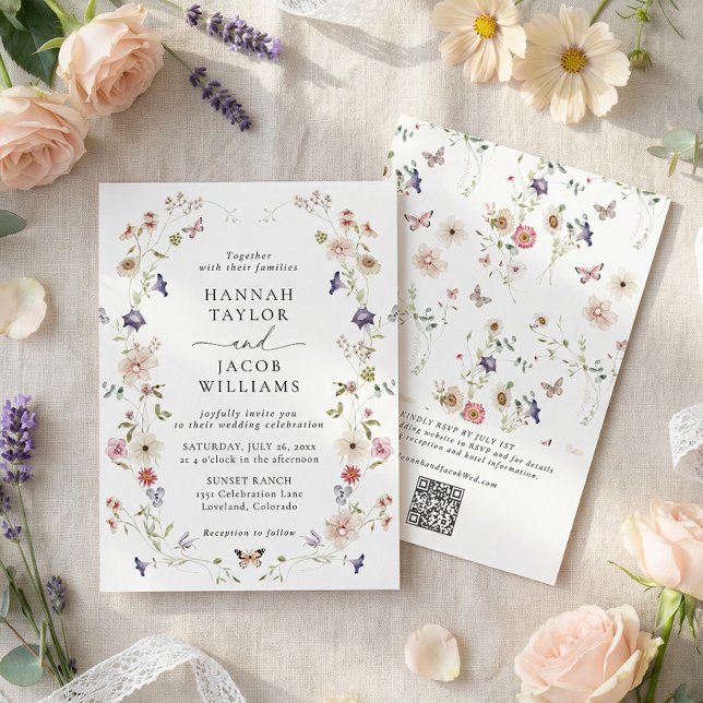 Soft Pastel Wildflower Floral QR Code Wedding Invitation (Creator Uploaded)
