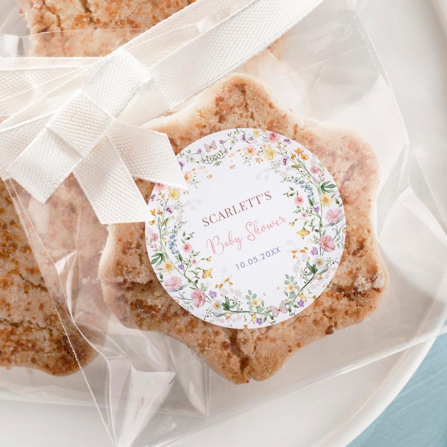 Soft Pastel Wildflower Garden Baby Shower Favours Classic Round Sticker (Creator Uploaded)