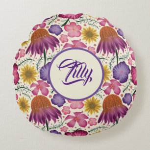 Soft Pastel Wildflower Nursery Round Cushion